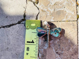 Vintage Sterling Silver 925 Abalone Dragonfly Gemstone Pendant Charm 3.5