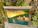 Original Oil Painting Signed By L. Haus Ocean Coastal Town Gold Framed Art