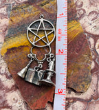 Sterling Silver 925 Pentagram Star Wicca Candlestick Book Pentacle Charm Pendant