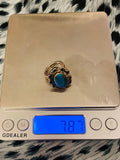 Vintage Sterling Silver 925 Turquoise Large Stone Flower Ring 7.87g Size 4.5