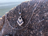 Sterling Silver 925 17” Chain + Genuine Sapphire Stones Diamond Shape Pendant
