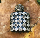 Antique Miniature Oriental Jewel Silvertone Embossed Glass Perfume Bottle