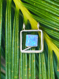 Vintage Sterling Silver 925 Blue Fire Opal Square Modernist Geometric Pendant