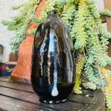 Vintage Glazed Studio Pottery Artisan Black Ceramic Vase Home Decor Signed STS