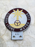 Sierra Leone Freetown Motor Club yellow palm tree red enamel Car badge #177