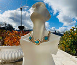 Faux Turquoise Blue Stone Gold Tone Link Statement Link Choker Necklace