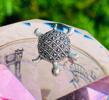 Art Deco Sterling Silver Signed 925 Marcasite Stone Cute Turtle Brooch Pin 3.4g