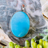Signed Var Sterling Silver 925 Blue Natural Turquoise Stone Oval Pendant 14.6g