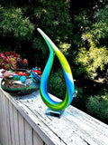 Murano Glassware Angel Fish Sculpture 12.75" Tall Blown Art Glass Blue Green