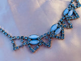 15" Long Vintage Rhinestone Blue Crystal Stone Fashion Statement Necklace