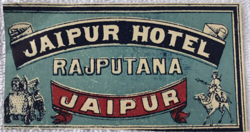 1940s Hotel Jaipur Rajputana Original Vintage Luggage Label