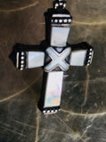 Antique Ornate Mother of Pearl MOP Sterling Silver Cross Pendant
