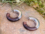 Runway Patricia Von Musulin Style Sterling Silver 925 Wood Pierced Hoop Earrings