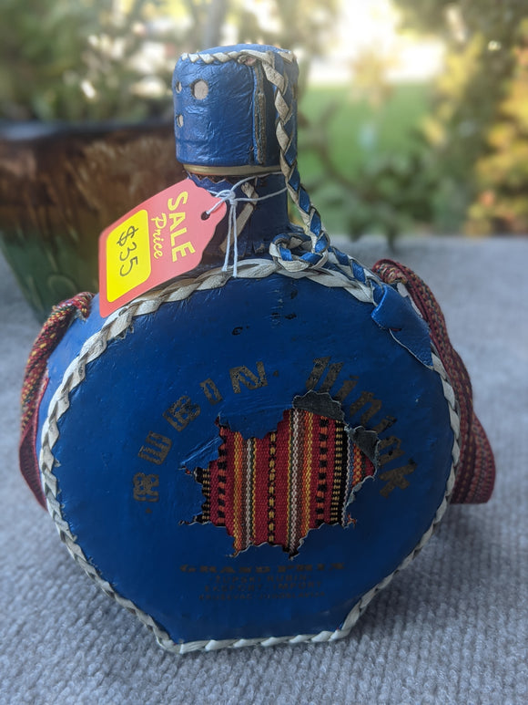 Handmade Rubin Krusevak Vinjak Blue Leather Bowed Cognac Bottle Canteen