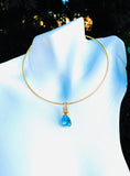 Nolan Miller Blue Teardrop Stone Rhinestone Pendant Gold Tone Collar Necklace