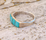 Vintage Sterling Silver 925 Blue Turquoise 5 Stone Bar Ring Size 6