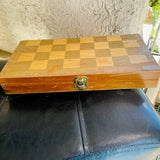 Vintage Wood Chess Board Game Complete All Pieces Folding Portable Case