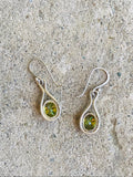 Vintage Signed Sterling Silver 925 Green Peridot Pierced Drop Earrings