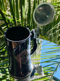 Vintage Black Metal VIP Beer Stein Drinking Mug Cup w Lid & Handle Rare