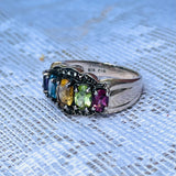 Sterling Silver 925 Thai Citrine Peridot Marcasite Multi Gemstone Size 8 Ring 6g