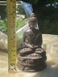 Antique Spiritual Buddhist Bronze Patina Metal Seated Buddha