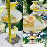 Antique Signed Gone with the Wind Hurricane Floral Brass BaseElectric Light Lamp
