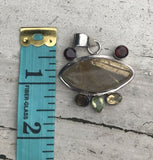 Vintage Sterling Silver 925 Gold Rutilated Quartz Citrine Peridot Garnet Pendant