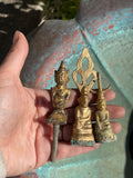 Gold Bronze Mixed Metal Antique Thai Temple Spiritual Buddha Relic Set of 3 Lot