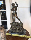 Antique Cast Brass Poseidon Mermaid Sea Mythical Creatures Mounted on Marble
