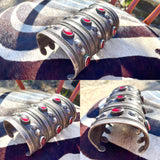Antique Rare Tribal Ethnic Silver Red Glass Artisan Warrior Cuff Bracelet 291g