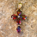 Gold over Sterling Silver 925 Garnet Red Pear Shape Stone Cross Pendant