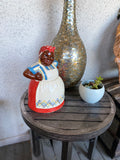 Vintage Hand Painted Colored Woman Americana Porcelain Cookie Jar with Lid