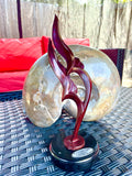 Signed Hanson Flying Birds Burgundy Bronze Sculpture Mounted Black Marble Ford