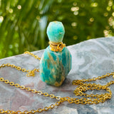 Amazonite Blue Green Gem Stone Perfume Bottle Essential Oil Necklace Pendant
