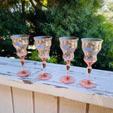 Vintage Peach Tone Glass Ribbed Concave Wine Champagne Drinking Glasses Set of 4