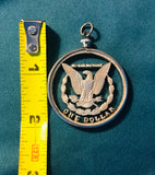 Vintage Artisan Handcrafted Sterling Silver 925 One Dollar Eagle Pendant Charm