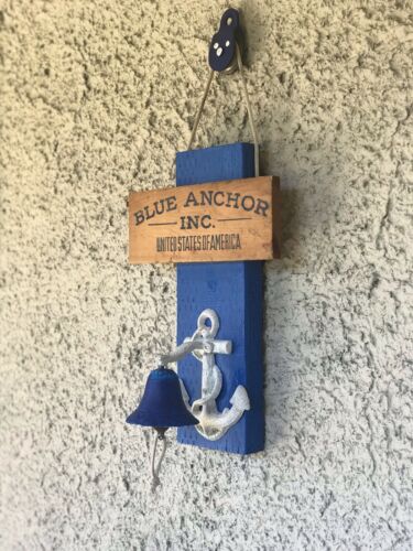 Vintage Blue Anchor Inc USA Wood & Metal Nautical Ship Anchor Bell Wall Decor