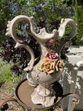 Italy Capodimonte Porcelain Flower Hand Painted Centerpiece Floral Vase w Handles