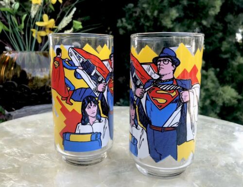 Vintage 1978 DC Comics Superman Pepsi Exclusive Collectors Glass Cups Lot of 2