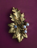 Vintage Georgiou Autumn Leaves And Acorns w Stones Brooch Pin