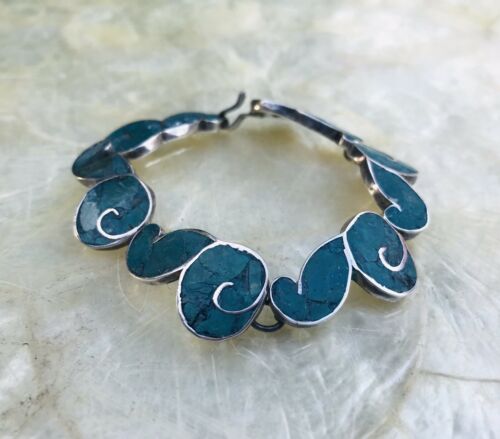 Vintage Sterling Silver 925 Signed Taxco Mexico Turquoise Bracelet