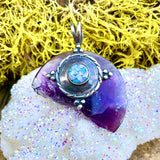 Vintage Artisan Hand Crafted Sterling Silver 925 Amethyst & Opal Mosaic Pendant