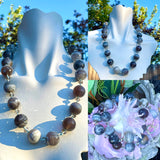Faceted Blue Gray Agate Gem Stone Round Bead Sterling Silver 925 Beaded Knotted Necklace