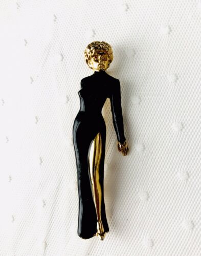 Vintage Wendy Gell New York Hallmarked Disney Madonna Black Gold Tone Pin Brooch