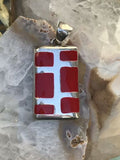 Bold Red Enamel Silver Tone Rectangle Modernist Pendant