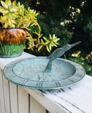 Vintage Verdigris Brass Hummingbird Bird Bath Feeder Sundial Clock Dish Taiwan