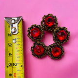 Vintage Ornate Gold Tone Red Rhinestone 5 Stone Floral Brooch Pin