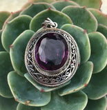 Antique Sterling Silver Ornate 925 Flourite Purple Blue Faceted Pendant