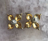 Vintage Green Rhinestone Gold Tone Enamel Pierced Earrings