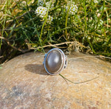Vintage Sterling Silver 925 Cat's Eye Gray Moonstone Gem Ring 9.98g Size 6.5